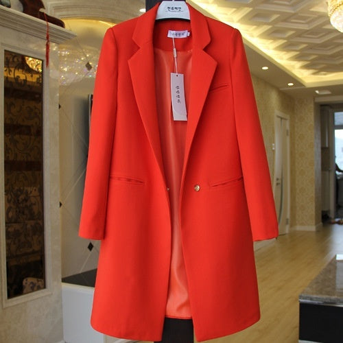 Mid-length Suit Spring Women's Long Sleeve Plus Size Nylon Slimming Versatile Straight Style