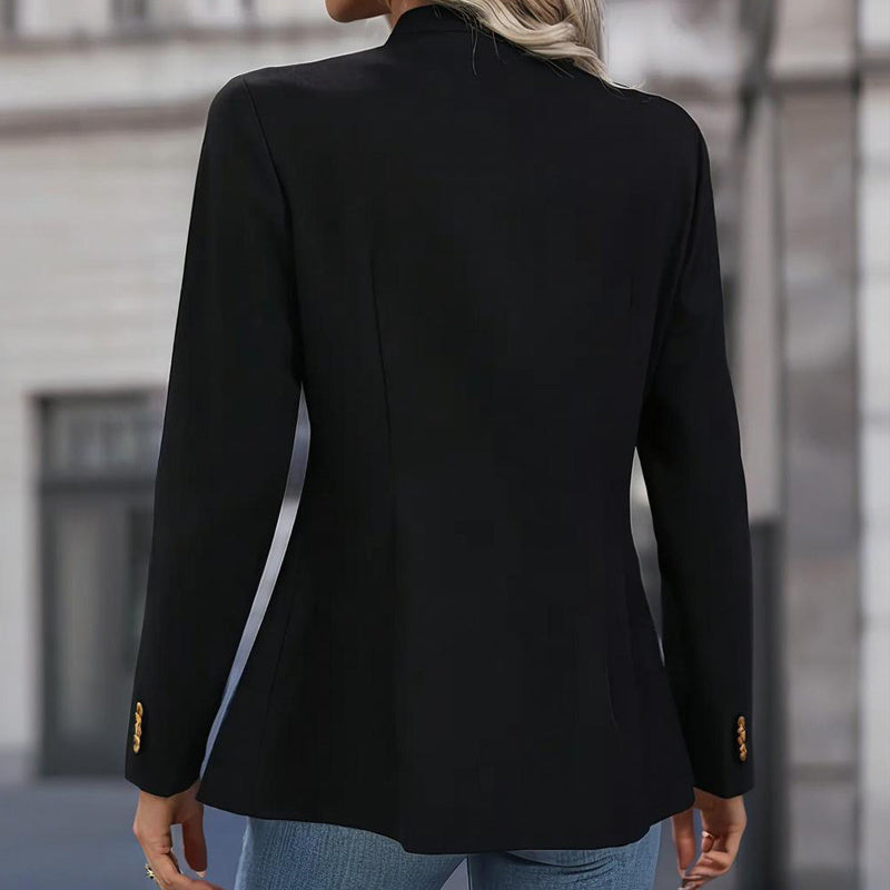 Women's Solid Color Stand Collar Double Breasted Long Sleeve Cardigan Office Casual Jacket For Spring&Fall