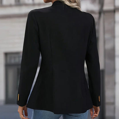 Women's Solid Color Stand Collar Double Breasted Long Sleeve Cardigan Office Casual Jacket For Spring&Fall