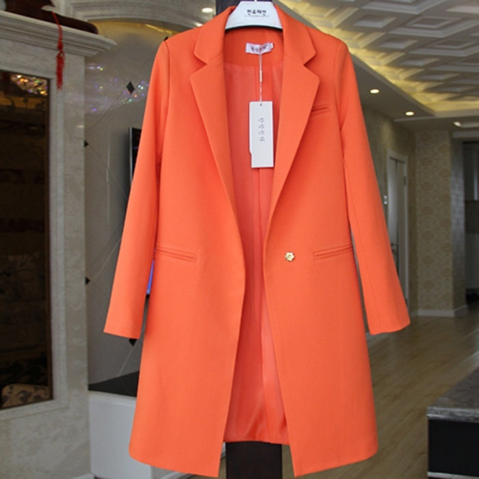 Mid-length Suit Spring Women's Long Sleeve Plus Size Nylon Slimming Versatile Straight Style