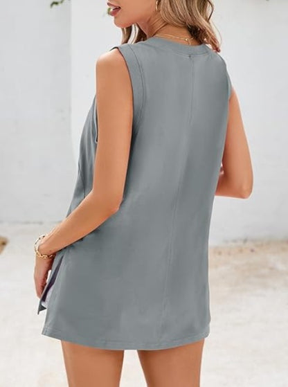 Fisoew Womens Summer Tank Tops V Neck Sleeveless Casual Loose Flowy Tunic Workout T Shirts