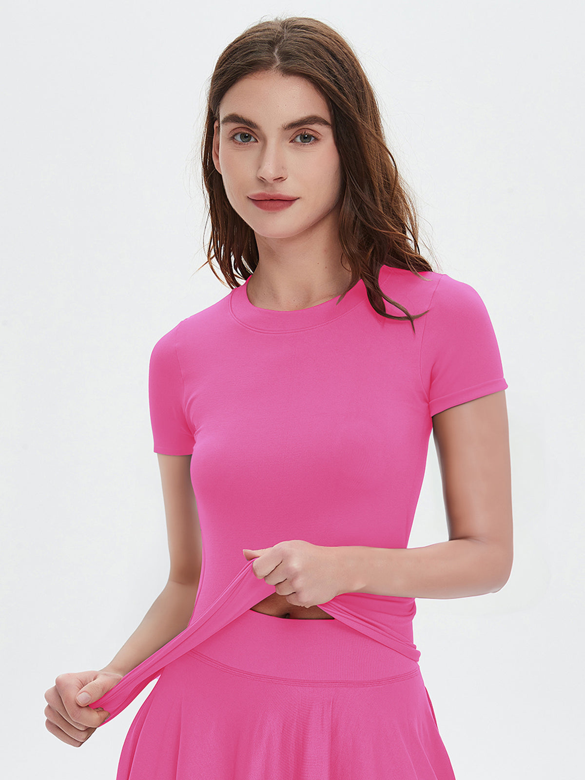Seamless Women's Solid Color Round Neck Exercise T-shirt Spring And Autumn Leisure Short Sleeve Round Neck Tee Outdoor Running Sports Clothing All-Matching Casual Wear